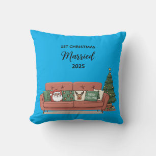 1st Christmas Married 2025 Cute Cozy Couch Newly Throw Pillow