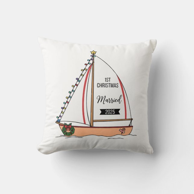  1st Christmas Married 2025 | Cute Nautical  Throw Pillow (Front)