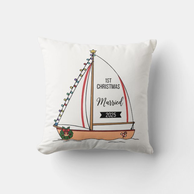  1st Christmas Married 2025 | Cute Nautical  Throw Pillow (Front)
