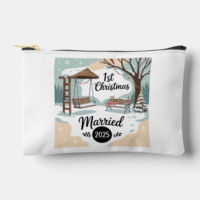 1st Christmas Married 2025 | Rustic Winter Scene  Accessory Pouch (Front)