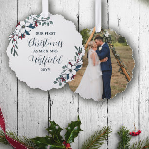 1st Christmas Married Beautiful Florals Ornament Card