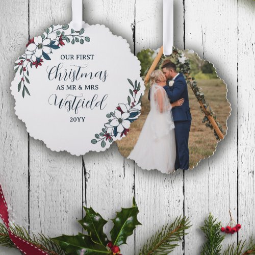 1st Christmas Married Beautiful Florals Ornament Card