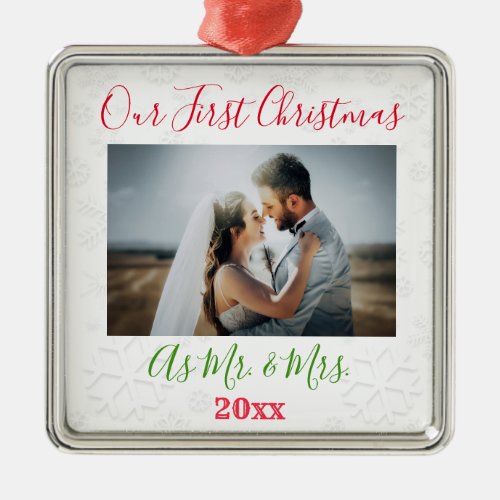 1st Christmas Married Couple Photo Metal Ornament