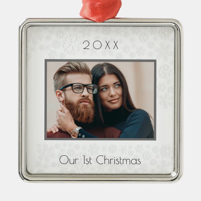 1st Christmas married couple photo white Metal Ornament (Front)