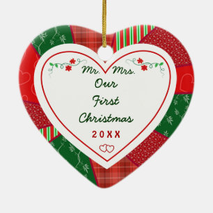 1st Christmas Married Couple Quilt Pattern Gift Ceramic Ornament
