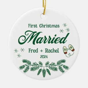 1st Christmas Married Custom Newlyweds Keepsake Ceramic Ornament