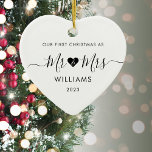 1st Christmas Married Mr Mrs Simple Heart Photo Ceramic Ornament<br><div class="desc">Celebrate your inaugural Christmas as a married couple with this minimalist Mr. and Mrs. photo frame. Capture your love in a simple yet elegant design,  perfect for cherishing your first holiday season together.</div>