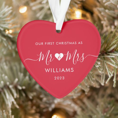 1st Christmas Married Mr Mrs Simple Heart Photo Ornament