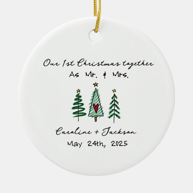 1st Christmas Married Personalized Ornament (Front)