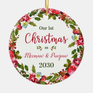 1st Christmas Meemaw Pawpaw Photo Ceramic Ornament