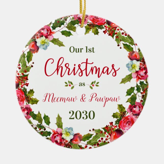1st Christmas Meemaw Pawpaw Photo Ceramic Ornament (Front)