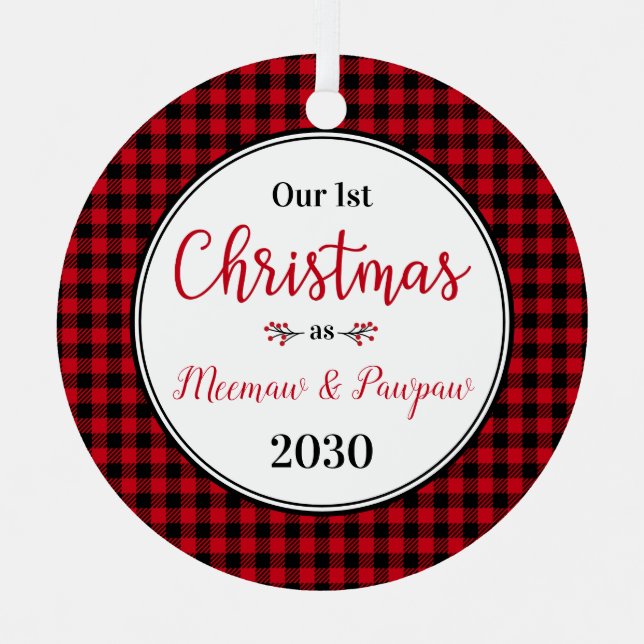 1st Christmas Meemaw Pawpaw Photo Metal Ornament (Front)
