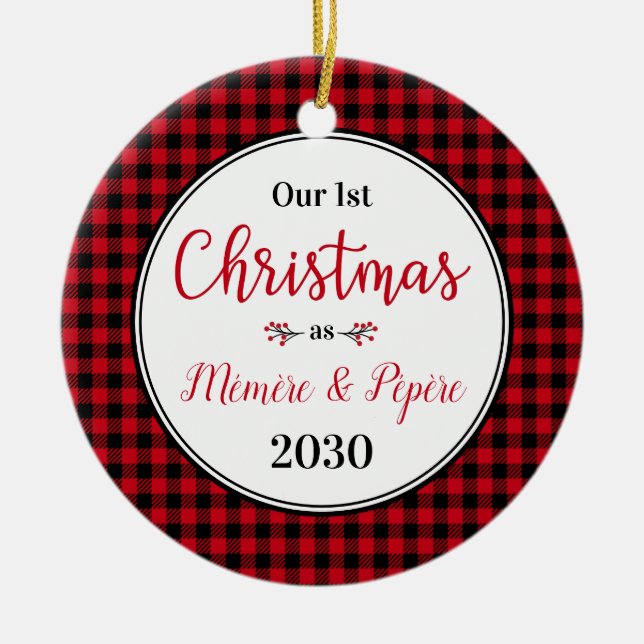 1st Christmas Memere Pepere Photo Ceramic Ornament (Front)