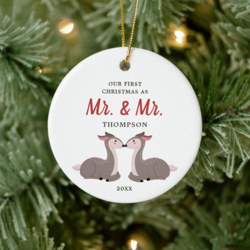 1st Christmas Mr  Mr Personalized Gay Deer Couple Ceramic Ornament