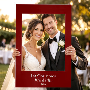 1st Christmas Mr. & Mrs. Dark Red Selfie Frame