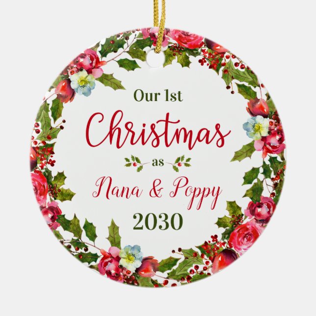 1st Christmas Nana Poppy Photo Ceramic Ornament (Front)