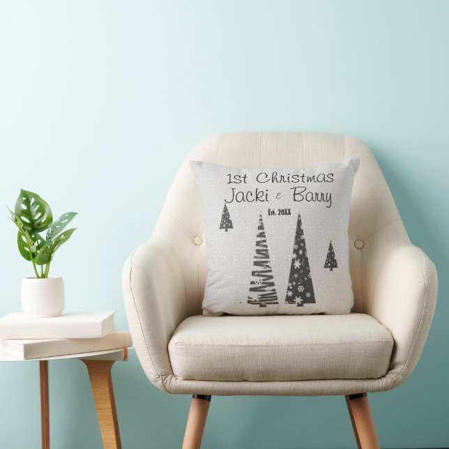 1st Christmas Newlyweds Festive Christmas Trees Throw Pillow (Chair)