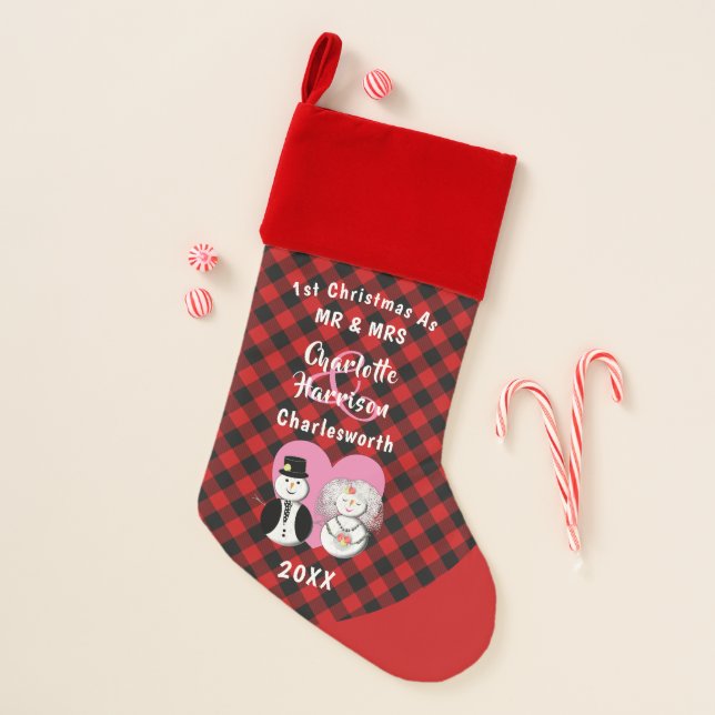 1st Christmas Newlyweds Mr & Mrs Editable Cute Christmas Stocking (Front)