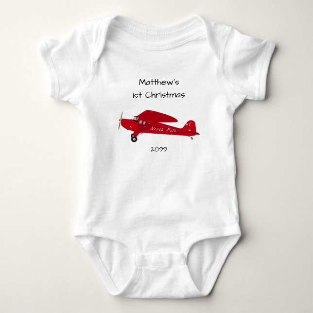 1st Christmas North Pole Airplane Baby Boy Baby Bodysuit (Front)