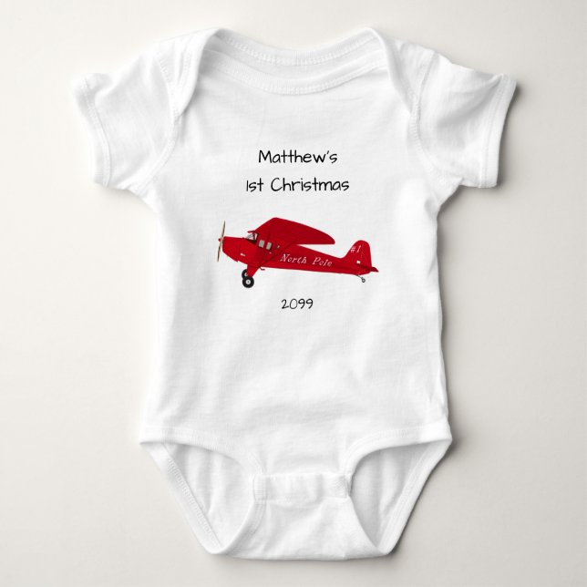 1st Christmas North Pole Airplane Baby Boy Bodysuit (Front)