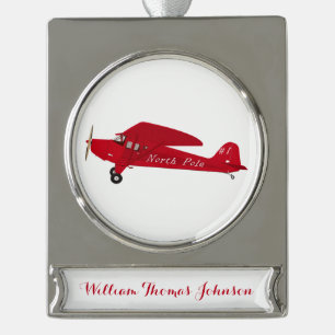 1st Christmas North Pole Airplane Baby Boy Silver Plated Banner Ornament