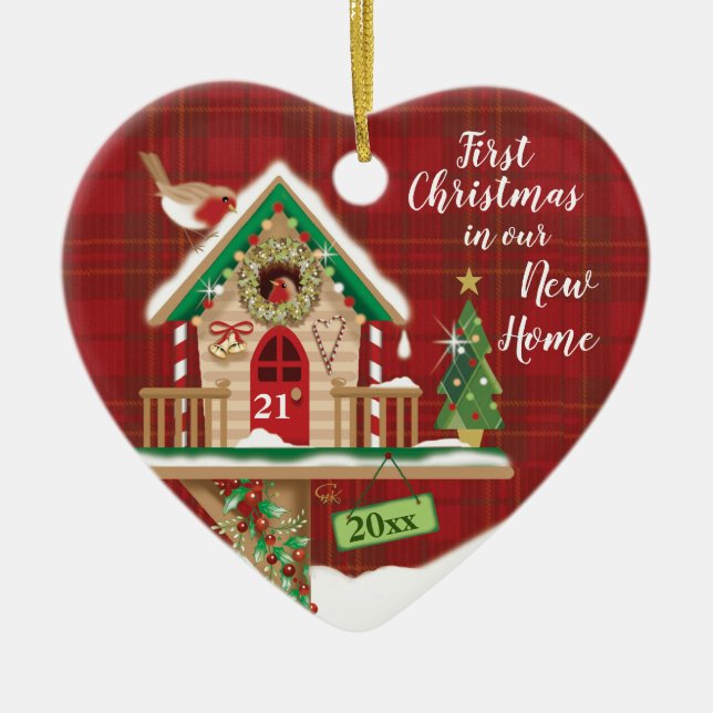 1st Christmas, Our New Home, Birdhouse Ceramic Ornament (Front)