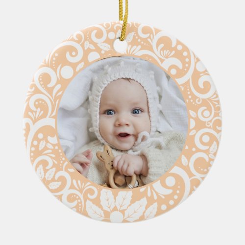 1st Christmas Pale Peach Photo Elegant Festive Ceramic Ornament