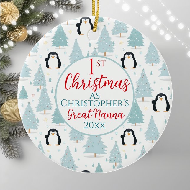 1st Christmas Penguin Great Nanna Blue Ceramic Ornament (Creator Uploaded)