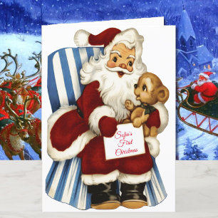 1st Christmas Personalize Baby's Name Santa Claus Holiday Card