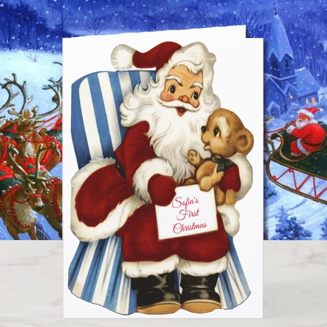 1st Christmas Personalize Baby's Name Santa Claus Holiday Card (Creator Uploaded)
