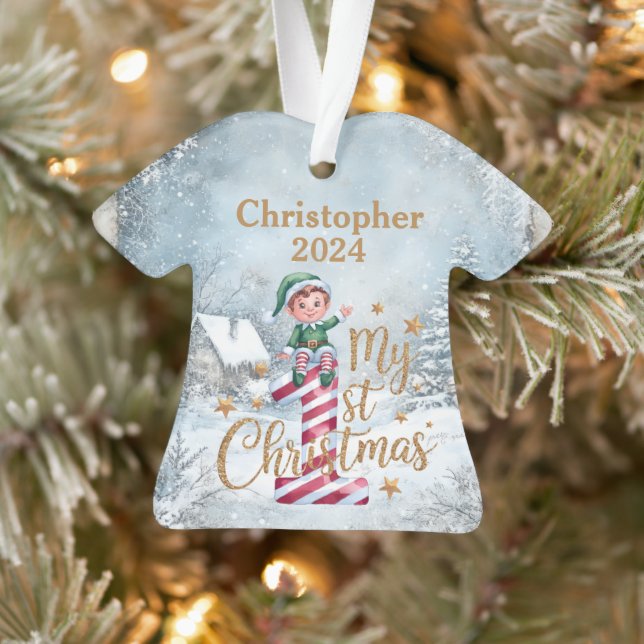 1st Christmas Personalized Acrylic T-Shirt Ornament (Tree)