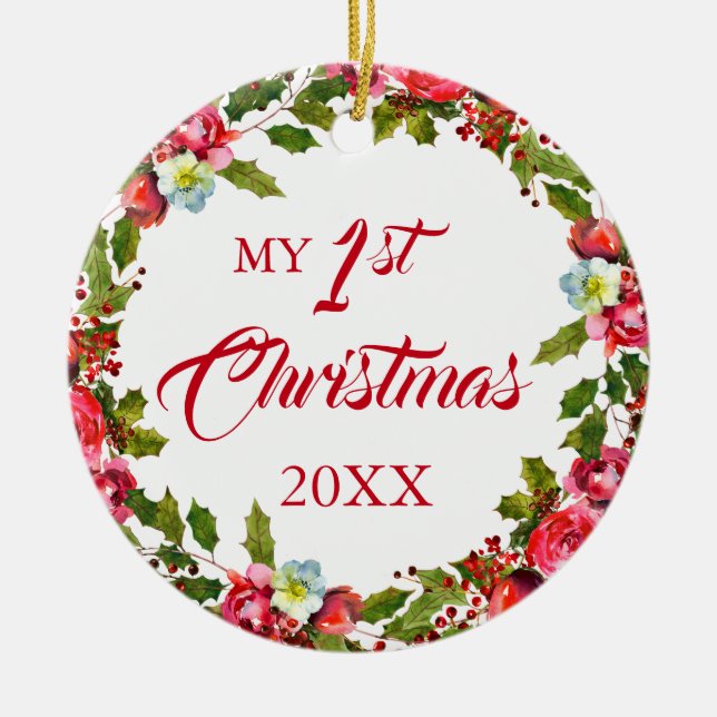 1st Christmas Photo Ceramic Ornament (Front)