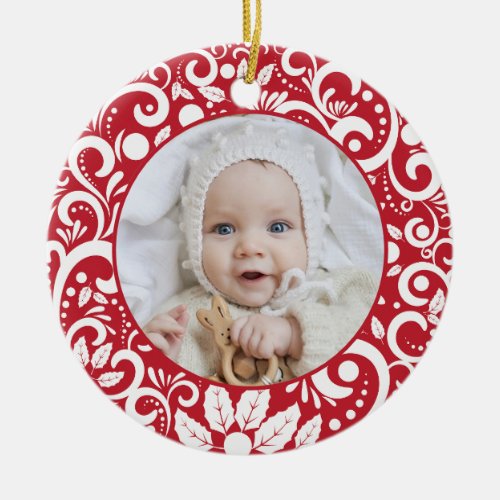 1st Christmas Photo Elegant Festive Ceramic Ornament