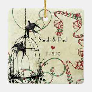 1st Christmas Photo Musical Vintage Bird Cage Ceramic Ornament