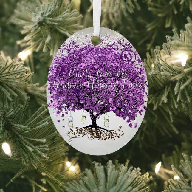 1st Christmas Radiant Purple Heart Leaf Wedding Metal Ornament (Insitu)
