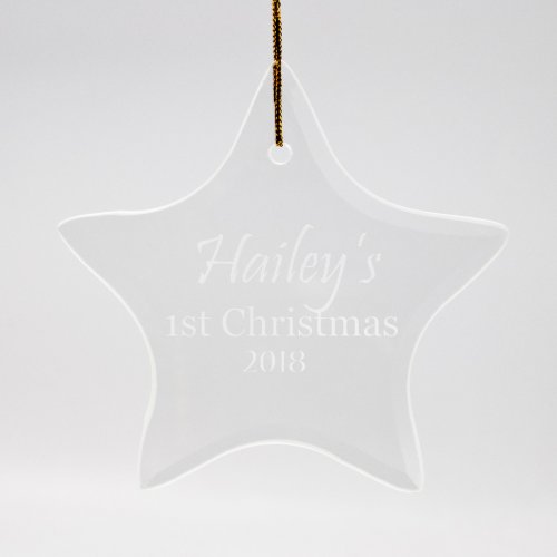 1st Christmas Sand Etched Star Glass Ornament 