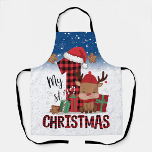 1st Christmas Santa Hat White Snow Baby Reindeer Apron