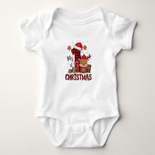 1st Christmas Santa Hat White Snow Baby Reindeer Baby Bodysuit