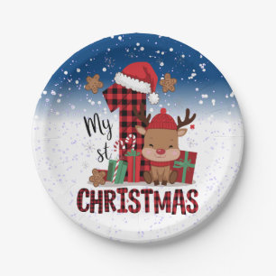 1st Christmas Santa Hat White Snow Baby Reindeer Paper Plates