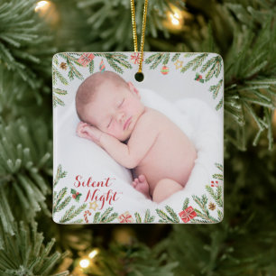 1st Christmas - Silent Night Photo Ceramic Ornament