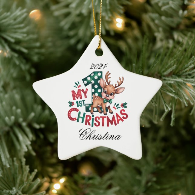 1st Christmas Star Edit Year/Name Ceramic Ornament (Tree)