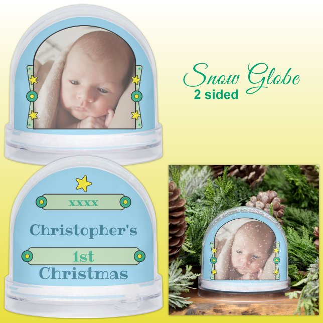 1st Christmas stars name year yellow blue green Snow Globe (Creator Uploaded)