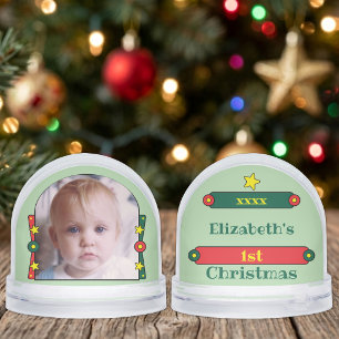 1st Christmas stars name year yellow red green Snow Globe