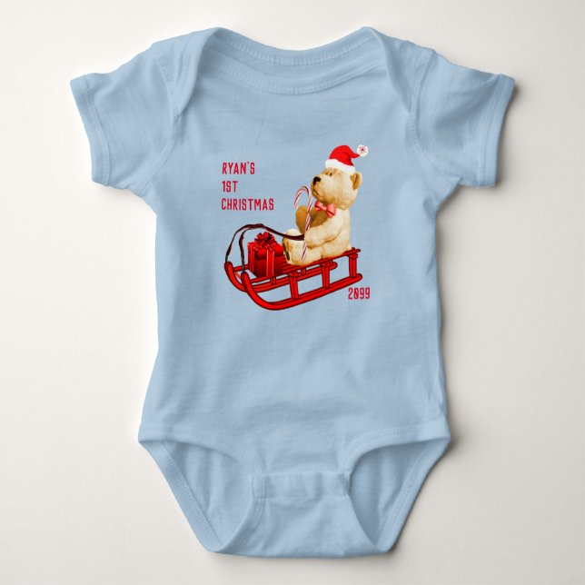 1st Christmas Teddy Bear Jersey Bodysuit (Front)