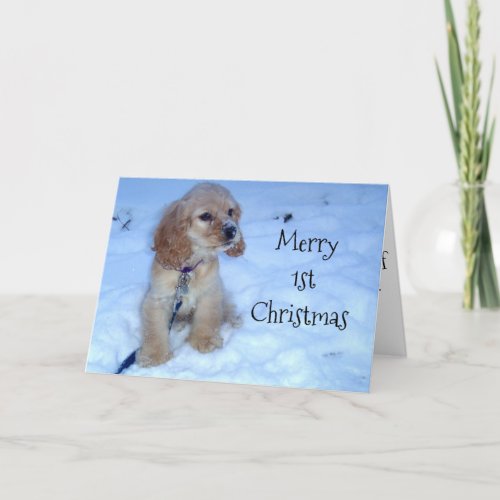 1st CHRISTMAS TO BABY_SNOWBOUND PUP SENDS LOVE Holiday Card