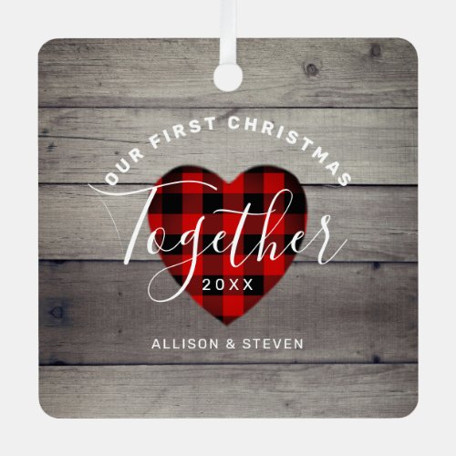 1st Christmas Together Couples Rustic Personalized Metal Ornament