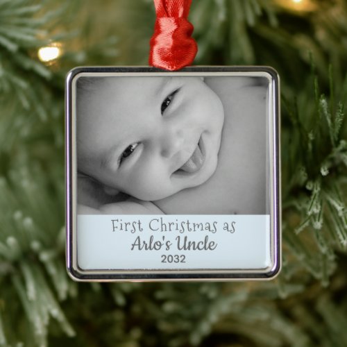 1st Christmas Uncle Nephew Personalized Name Photo Metal Ornament