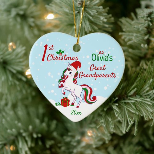 1st Christmas Unicorn as Great Grandparents Ceramic Ornament