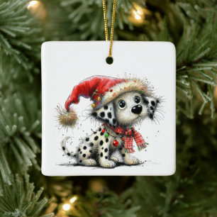 1st Christmas Whimsical Dalmatian Puppy Customized Ceramic Ornament