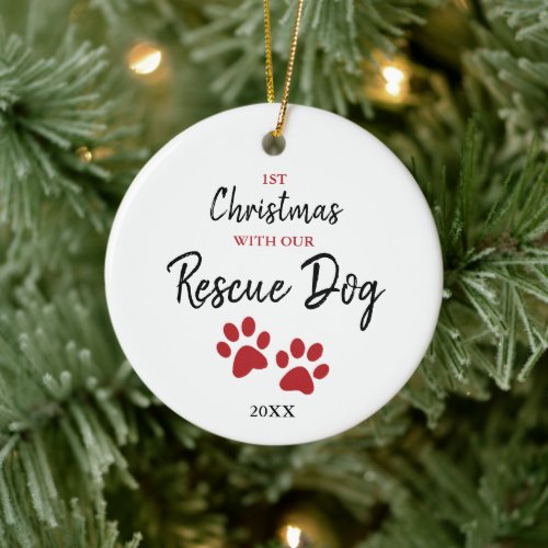 1st Christmas With Our Rescue Dog Personalized Ceramic Ornament